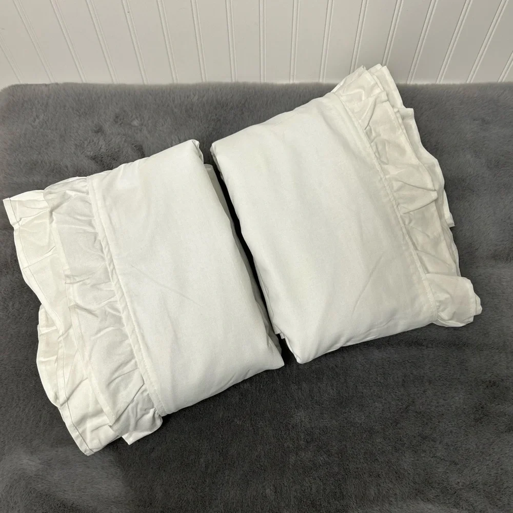 West elm Kids ruffle solid curtain pair white